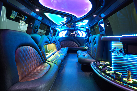 Sound system and perimeter seating of a party bus