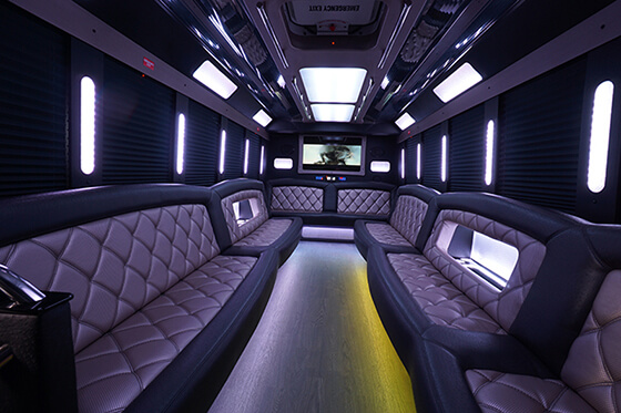 Party bus with perimeter seating
